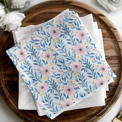 Pink Floral Pattern Digital Paper, Blue Leaves Watercolor, Seamless Flower Pattern, Pastel Spring Fabric Design, Scrapbooking Paper - Moore and Mountain
