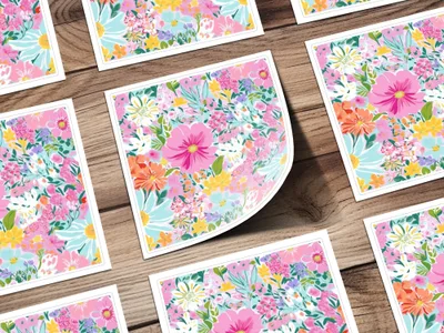 Pink Floral Pattern Digital Paper, Light Blue Background, Summer Flowers Design, Colorful Seamless Pattern, Printable Fabric Design - Moore and Mountain
