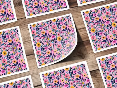 Colorful Floral Pattern Art Print with Pink Background