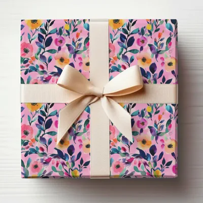 Floral Patterned Gift Wrap with Cream Ribbon Gift Box
