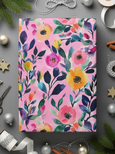 Colorful Floral Pink Background Wrapping Paper