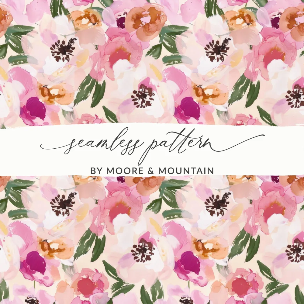 Pink Floral Pattern, Watercolor Digital, Seamless Design, Repeating Background, Printable Flowers, Digital Paper, Commercial Use - Moore and Mountain