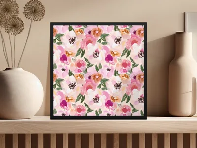 Pink Floral Pattern, Watercolor Digital, Seamless Design, Repeating Background, Printable Flowers, Digital Paper, Commercial Use - Moore and Mountain