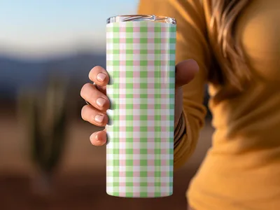 Refreshing Green and Pink Plaid Design Tumbler