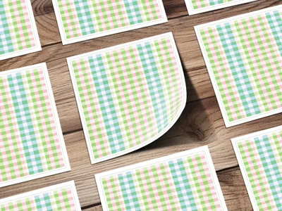 Colorful Checkered Pattern on Wooden Surface Stickers