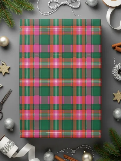 Pink Green Red and Grey Tartan Plaid Pattern Digital - Moore and Mountain