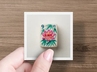 Pink Lotus Mahjong Tile PNG Clipart Digital Download, Preppy Chinoiserie Floral Game Tile Sublimation Design, Watercolor Mahjong Print