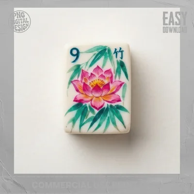 Pink Lotus Mahjong Tile PNG Clipart Digital Download, Preppy Chinoiserie Floral Game Tile Sublimation Design, Watercolor Mahjong Print