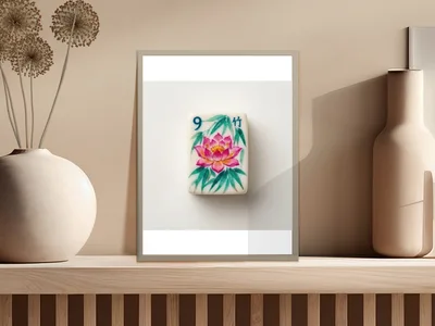 Pink Lotus Mahjong Tile PNG Clipart Digital Download, Preppy Chinoiserie Floral Game Tile Sublimation Design, Watercolor Mahjong Print