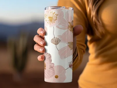 Floral Pink and Gold Insulated Tumbler Cup
