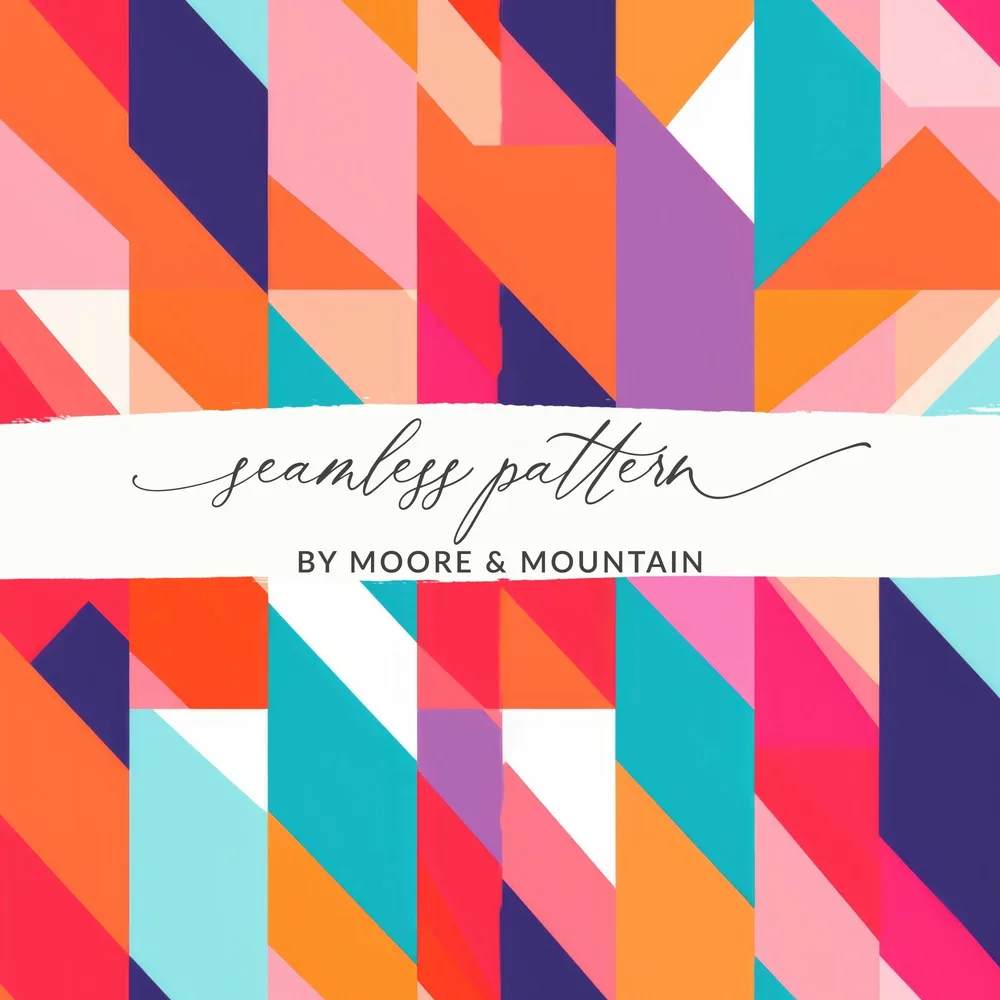 Pink Orange Blue Abstract Pattern Digital Paper, Geometric Background, Modern Design, Colorful Print, Digital Download, Commercial Use - Moore and Mountain