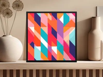Pink Orange Blue Abstract Pattern Digital Paper, Geometric Background, Modern Design, Colorful Print, Digital Download, Commercial Use - Moore and Mountain