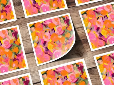 Colorful Abstract Flower Designs on Wooden Surface product