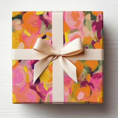 Vibrant Floral Pattern Gift Box with Elegant Bow