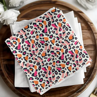 Vibrant Colorful Leopard Print with Pink and Orange Napkins
