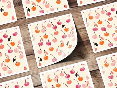 Pink, Orange, Red Cherry Digital Paper, Summer Seamless Pattern, Watercolor Fruits, Commercial Use, for Fabric, Scrapbooking, Background - Moore and Mountain