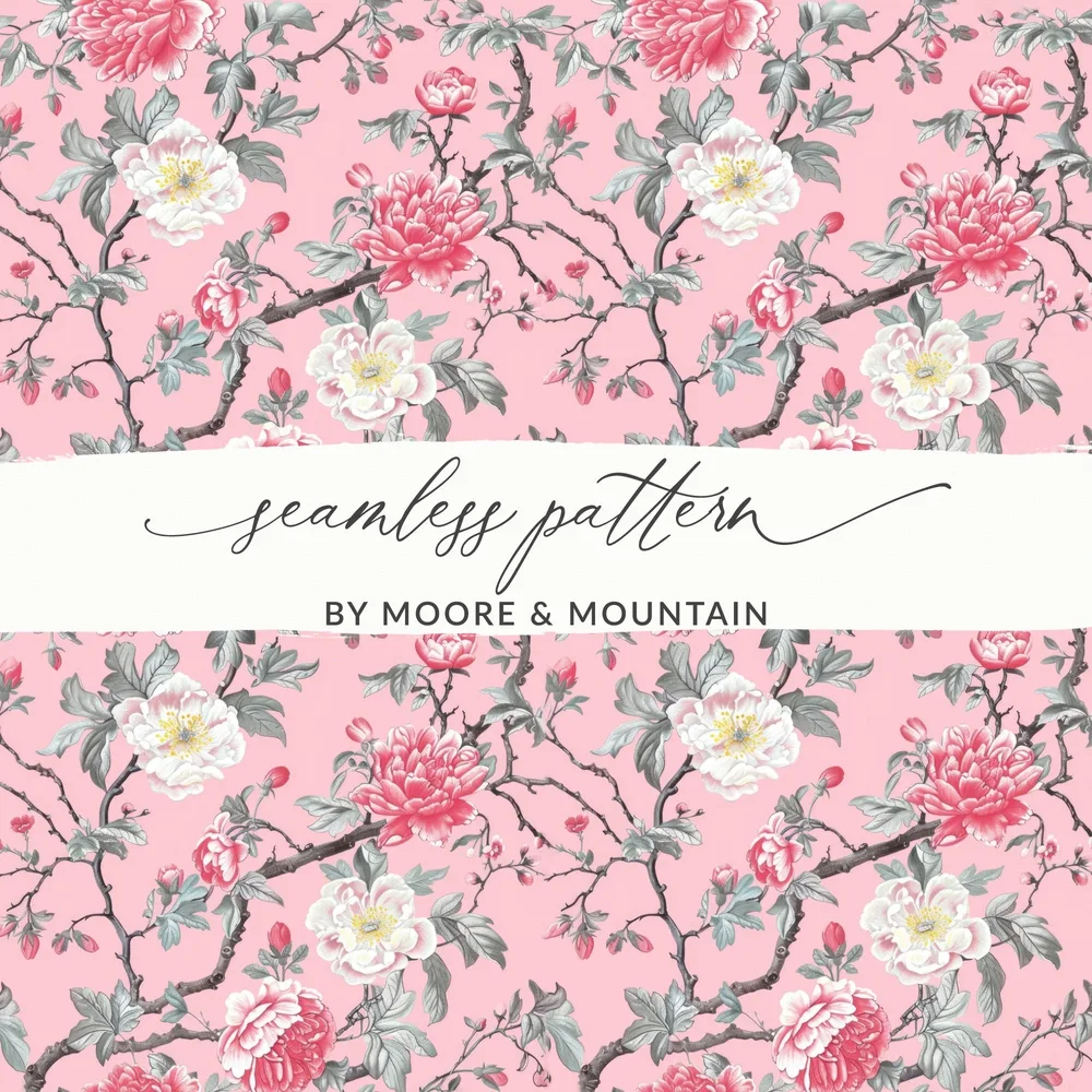 Pink Peony Digital Paper, Floral Seamless Pattern, Flower Digital Download, Blush Pink Wallpaper, Scrapbook Paper, Repeating Pattern - Moore and Mountain