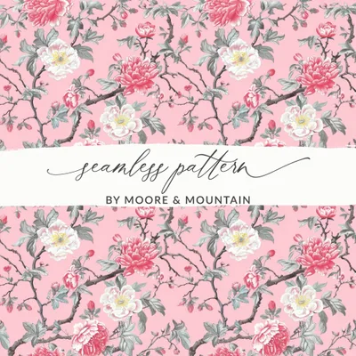 Pink Peony Digital Paper, Floral Seamless Pattern, Flower Digital Download, Blush Pink Wallpaper, Scrapbook Paper, Repeating Pattern