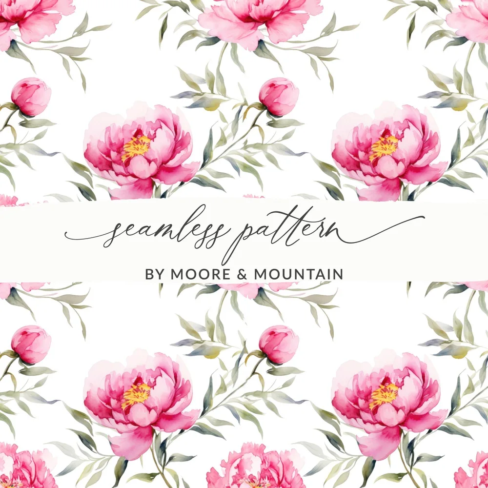 Pink Peony Seamless Digital Pattern, Floral Repeat Pattern, Watercolor Peony, Flower Pattern for Fabric, Commercial Use