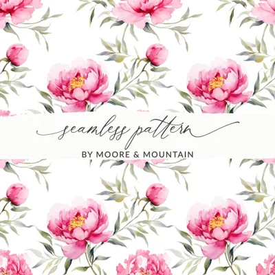 Pink Peony Seamless Digital Pattern, Floral Repeat Pattern, Watercolor Peony, Flower Pattern for Fabric, Commercial Use