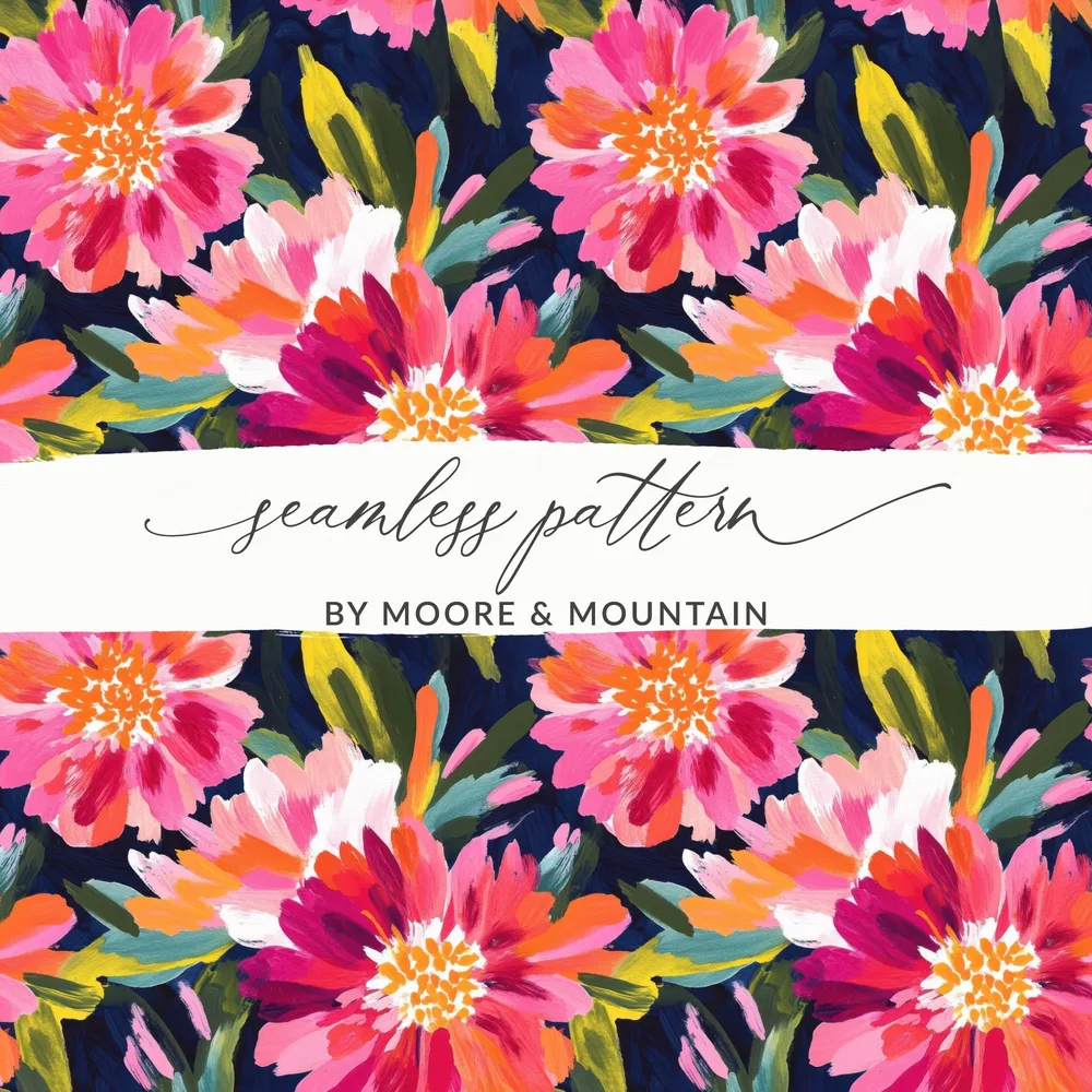 Pink Peony Seamless Pattern Watercolor Peonies Pattern Pink and Navy Blue - Moore and Mountain