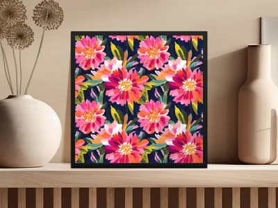 Pink Peony Seamless Pattern Watercolor Peonies Pattern Pink and Navy Blue - Moore and Mountain