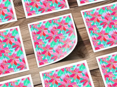 Pink Poinsettia Digital Paper, Christmas Floral Pattern, Winter Holiday Print, Seamless Texture, Festive Scrapbook, Watercolor Style - Moore and Mountain