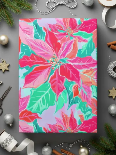 Pink Poinsettia Digital Paper, Christmas Floral Pattern, Winter Holiday Print, Seamless Texture, Festive Scrapbook, Watercolor Style - Moore and Mountain