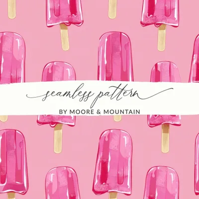 Pink Popsicle Seamless Pattern, Digital Paper, Sweet Treat Design, Summer Vibes Background, Scrapbooking, Fabric Design, Digital