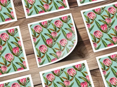 Pink Protea Flower Digital Paper, Seamless Floral Pattern, Tropical Leaves Background, Scrapbook Paper, Printable Fabric Design - Moore and Mountain