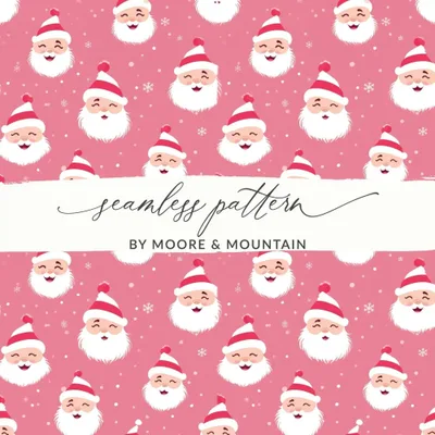 Pink Santa Claus Digital Seamless Pattern, Cute Christmas Digital Paper, Festive Holiday Fabric Design, JPEG Files Download