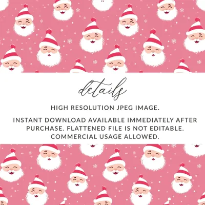Pink Santa Claus Digital Seamless Pattern, Cute Christmas Digital Paper, Festive Holiday Fabric Design, JPEG Files Download - Moore and Mountain