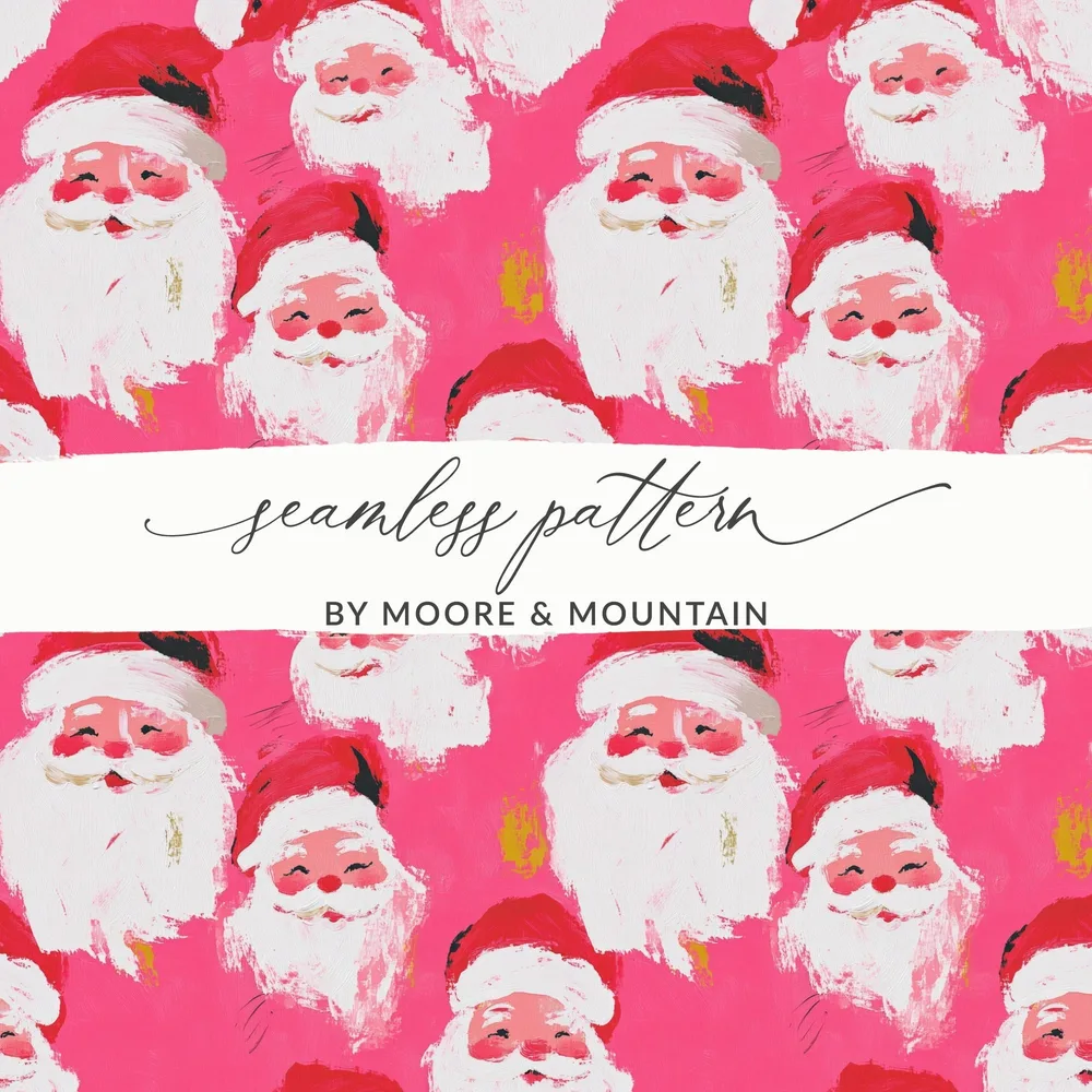 Pink Santa Claus Pattern, T-Shirt Design, Digital Paper, Christmas Seamless Pattern, Holiday Fabric Print, Festive Art, Xmas Sublimation - Moore and Mountain