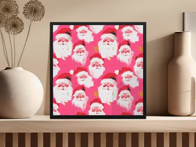 Pink Santa Claus Pattern, T-Shirt Design, Digital Paper, Christmas Seamless Pattern, Holiday Fabric Print, Festive Art, Xmas Sublimation - Moore and Mountain