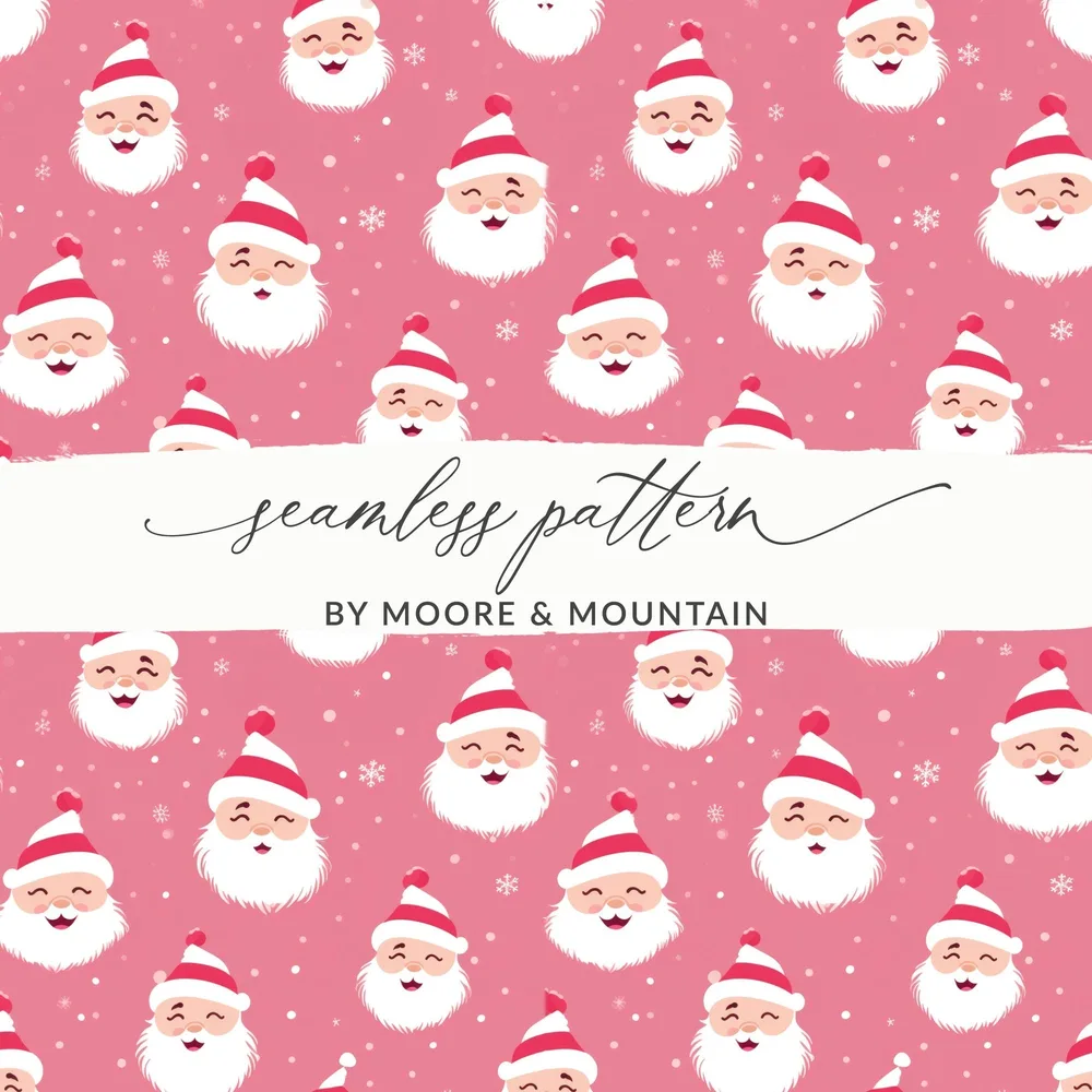 Pink Santa Claus Seamless Pattern Digital, Festive Christmas Repeat File, Holiday Surface Design, Scrapbooking Paper, Fabric Print - Moore and Mountain