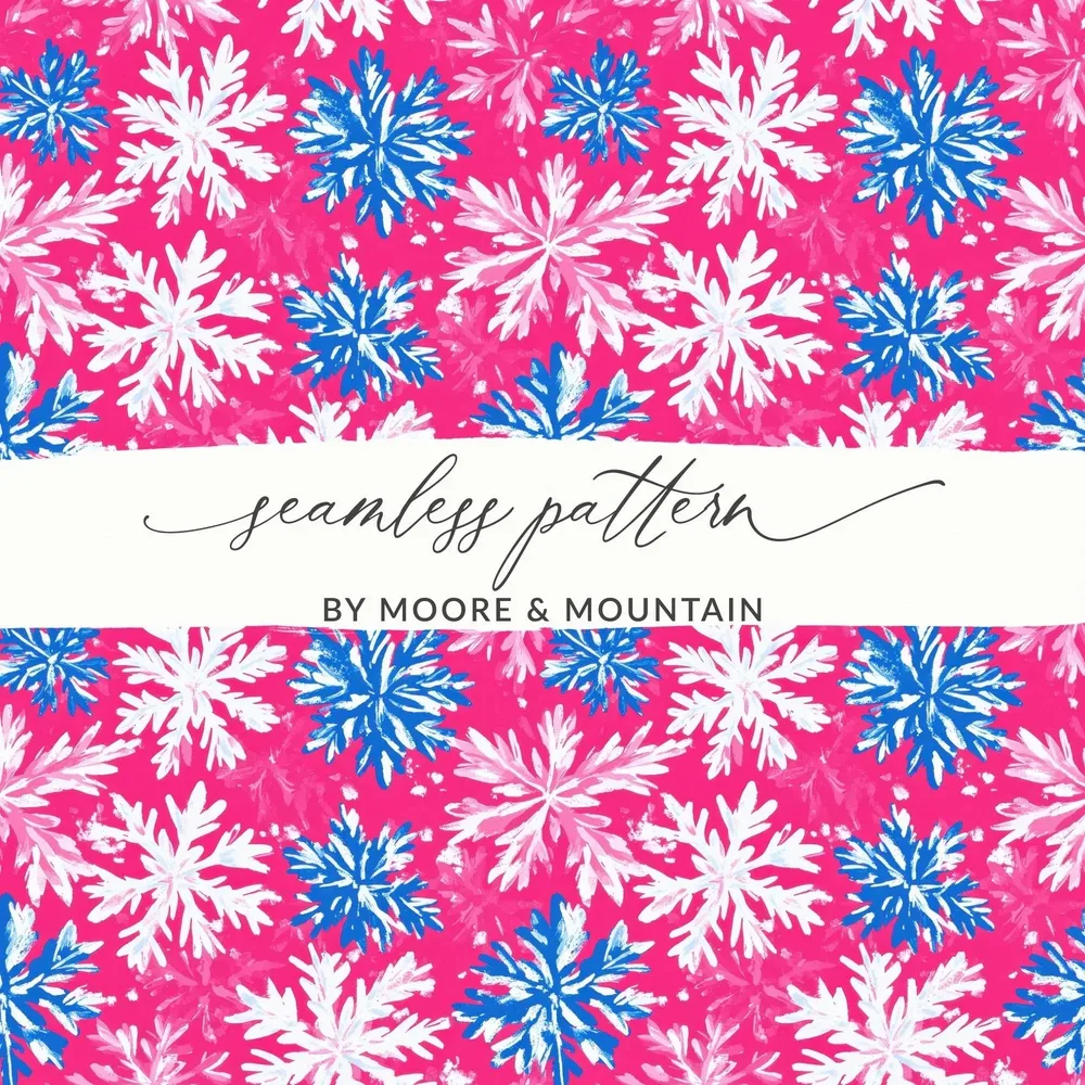 Pink Snowflake Digital Paper, Winter Pattern, Christmas Print, Seamless Pattern, Festive Digital Background, Digital Scrapbook Paper - Moore and Mountain