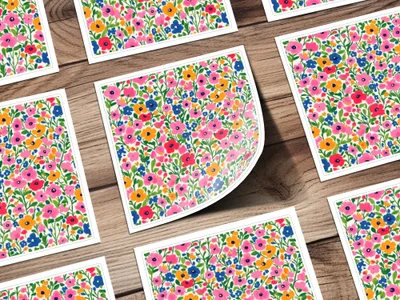 Vibrant floral pattern with pink orange blue flowers product