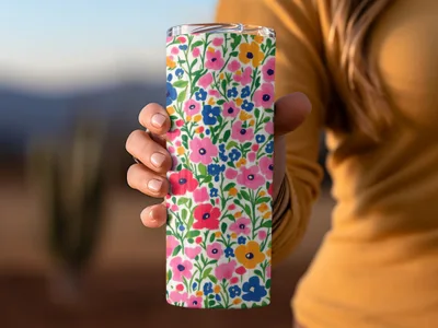 Vibrant Floral Pattern Insulated Tumbler for Drinks