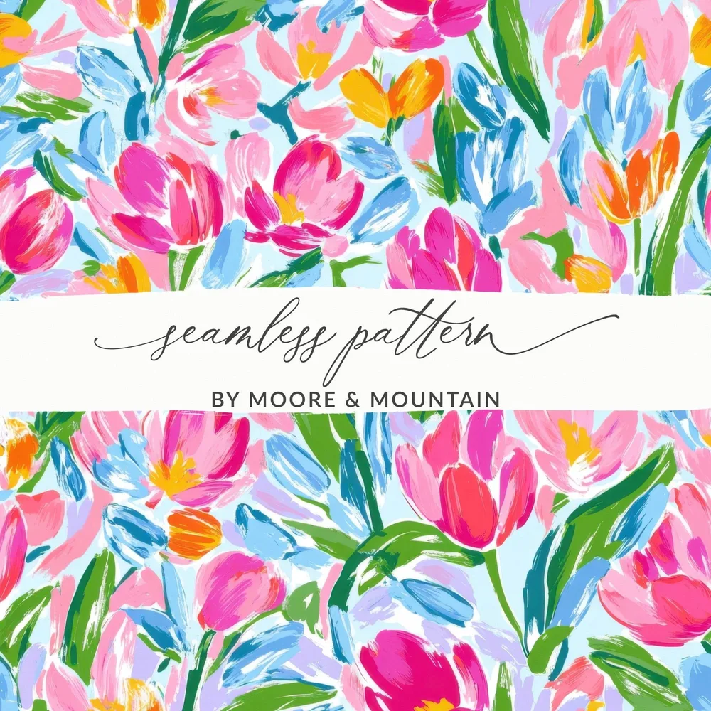 Preppy Pink Tulip Seamless Pattern Modern Acrylic Floral - Moore and Mountain