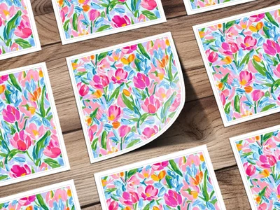 Preppy Pink Tulip Seamless Pattern Modern Acrylic Floral - Moore and Mountain