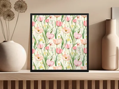 Pink Tulip Pattern Digital Paper, Watercolor Pink Floral Tulips Spring - Moore and Mountain