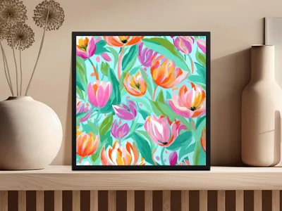 Pink Tulip Seamless Pattern, Floral Digital Paper, Spring Flower Design, Fabric Design, Commercial Use, Digital Download, Printable Pattern - Moore and Mountain
