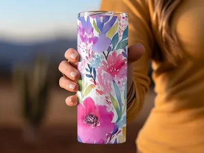 Pink Vibrant Watercolor Floral Pattern Design With Colorful Flowers Digital - Moore and Mountain