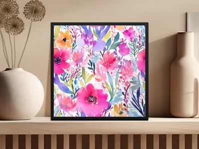 Pink Vibrant Watercolor Floral Pattern Design With Colorful Flowers Digital - Moore and Mountain