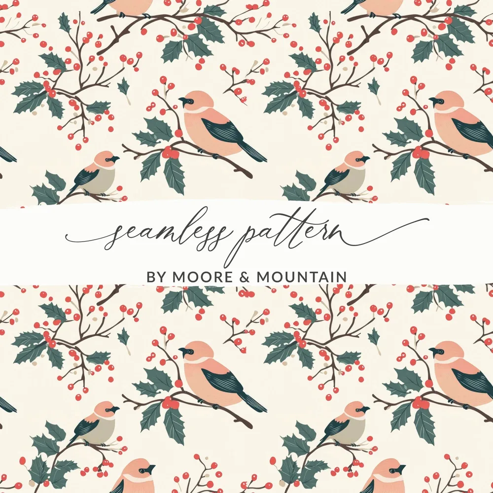 Bird and Berries Seamless Pattern by Moore & Mountain