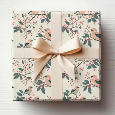 Elegant Bird and Berry Themed Gift Wrap Product
