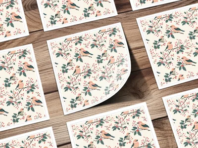 Bird and Berry Patterned Square Sticker Sheet