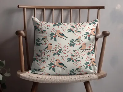 Vintage Bird and Berry Pattern Decorative Cushion Cover