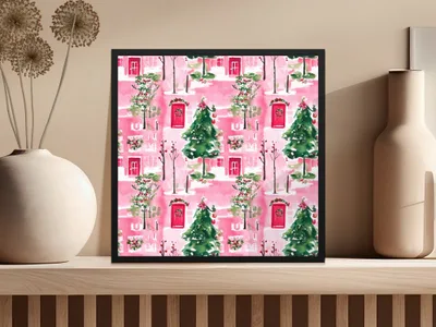 Pink Winter Watercolor Christmas Pattern Digital Paper, Holiday Seamless Design, Festive Digital Download, Scrapbooking Paper - Moore and Mountain