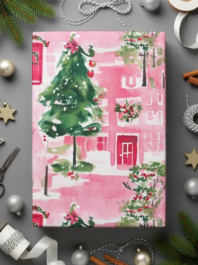 Pink Winter Watercolor Christmas Pattern Digital Paper, Holiday Seamless Design, Festive Digital Download, Scrapbooking Paper - Moore and Mountain